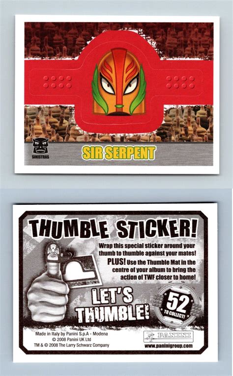 Great savings & free delivery / collection on many items. Sir Serpent - Thumb Wrestling Federation 2008 Panini Thumble Sticker