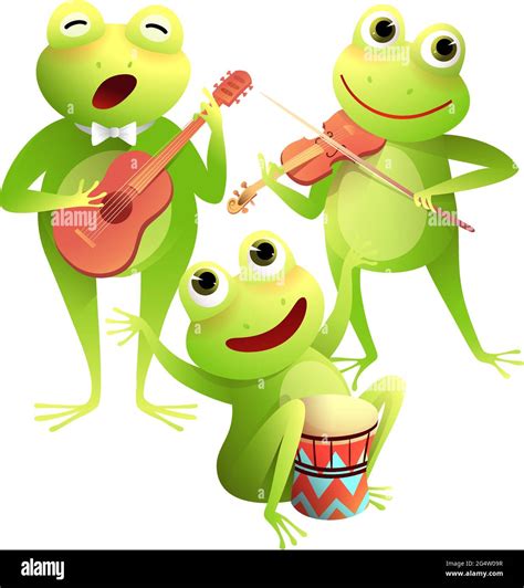 Frogs Concert Playing Musical Instruments And Sing Stock Vector Image