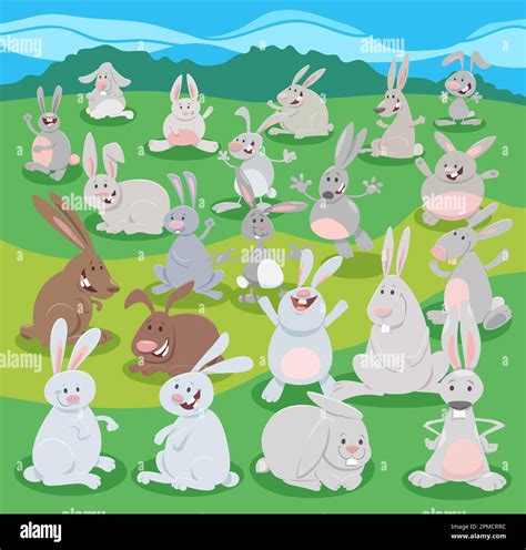 Cartoon Illustration Of Rabbits Or Bunnies Farm Animals Comic