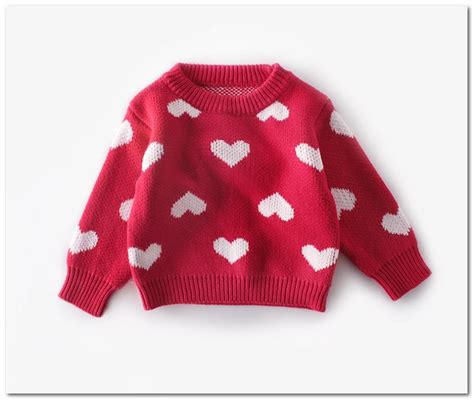 Baby Kids Sweater Girls Love Heart Pattern Knitted Pullover Valentines