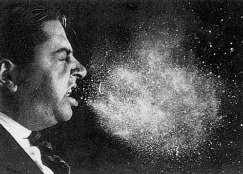 Figure 13.8 Droplet dispersal following a violent sneeze. Most of the