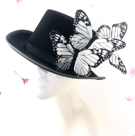 Top Hat With Monarch Butterflies Butterfly Hat Black Etsy