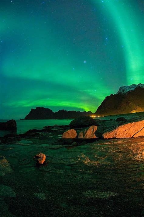 Northern Lights On The Uttakleyv Beach Lofoten Islands Norway Photo