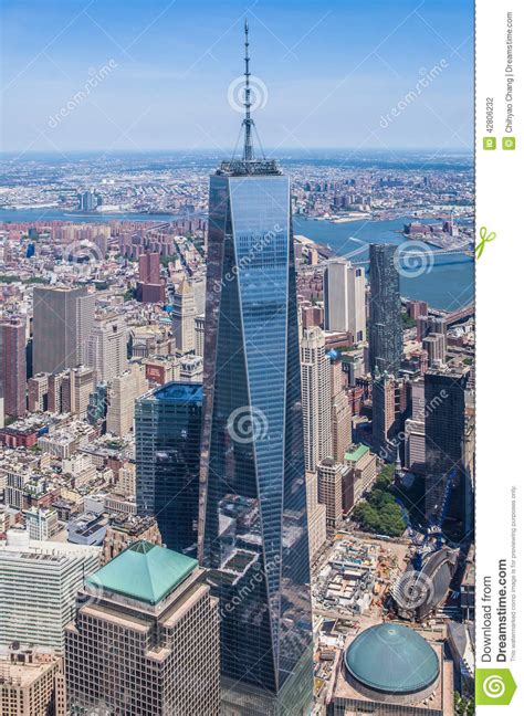 New York City Freedom Tower Sky View Stock Photo Image