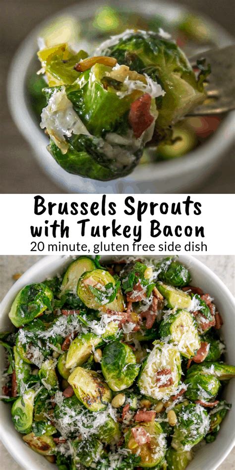 A healthy recipe that has bacon in it? This delicious side dish of Pan Fried Brussels Sprouts with Turke… | Turkey bacon recipes, Easy ...