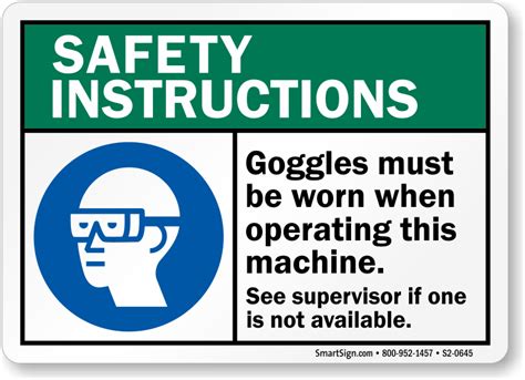 Wear Goggles Operating Machine Safety Instructions Sign Sku S2 0645