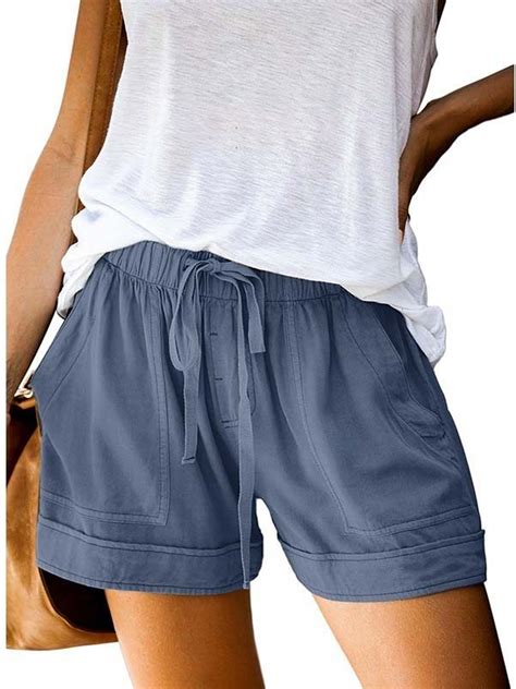 Womens Summer Elastic Waist Hot Pants Casual Drawstring Beach Sports Shorts