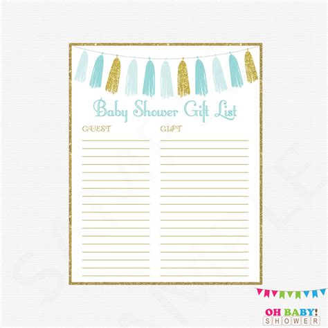 The printable baby shower gift lists are also available in book form. Printable Gift List Boy Baby Shower Guest Sign-in Sheet