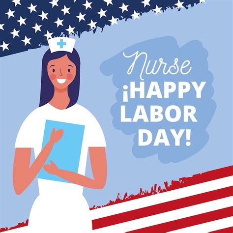 Premium Vector Happy Labor Day Card With Nurse Cartoon Illustration