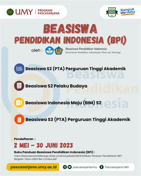 INFORMASI BEASISWA PENDIDIKAN INDONESIA BPI KEMDIKBUDRISTEK Program Pascasarjana