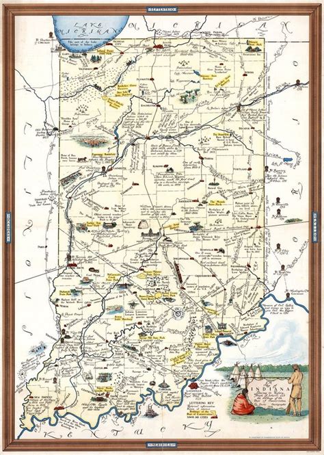 Indiana Map Download Vintage Art Map Of Indiana Historic