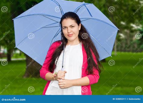 Smiling Young Woman Holding Umbrella Stock Image Image Of Adult