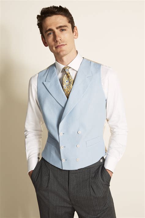 Tailored Fit Sky Linen Waistcoat Buy Online At Moss