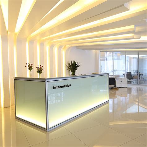 Modern Office Counter Reception With Table Design Used Curved Partition