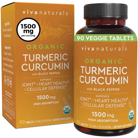 Organic Turmeric Curcumin Supplement 1 500mg 90 Tablets With Black