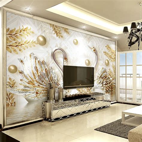 Luxury Wallpaper Jewelry Swan Wall Mural Custom 3d Wallpaper For Wall