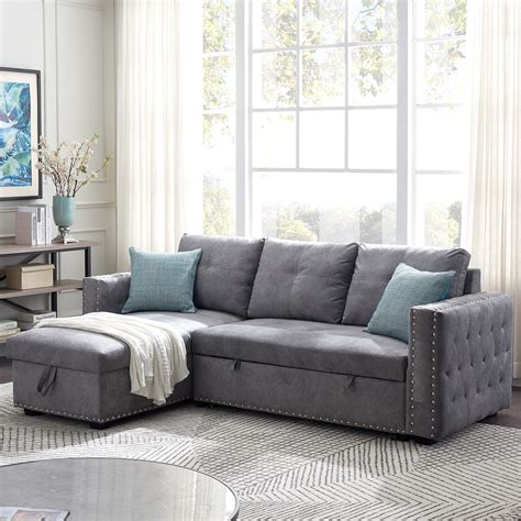 Reversible Sleeper Sectional Sofa Seat Pull Out Sofa Bed Sleeper Sofa Bed Light Gray