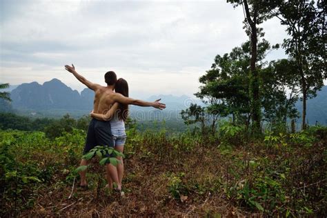 Young Man And Woman Hiking In Tropical Jungle Of Thailand Stock Image Image Of Female