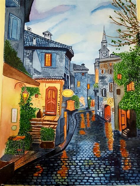 My Watercolor Painting Of A French Town Watercolor Paintings