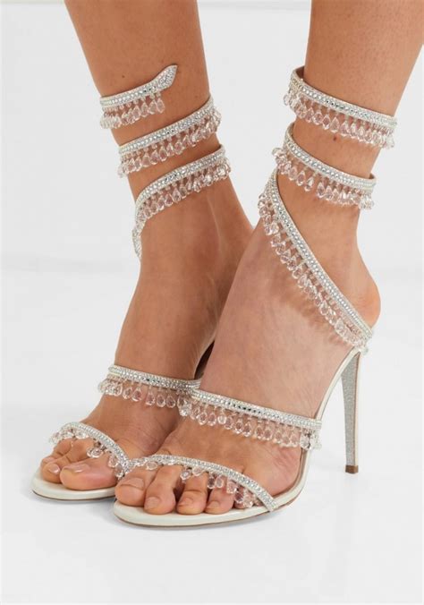 renÉ caovilla cleo embellished metallic satin and leather sandals shoes post