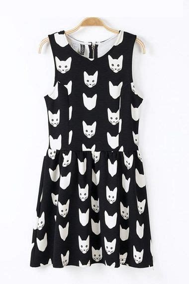 Cute Cat Printing Sleeves Dress Cat Dresses Cat Print Dress Casual Evening Dresses