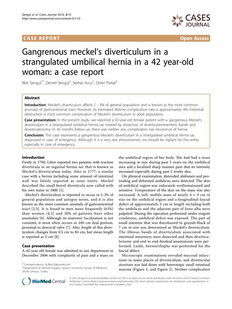 Pdf Gangrenous Meckels Diverticulum In A Strangulated Umbilical