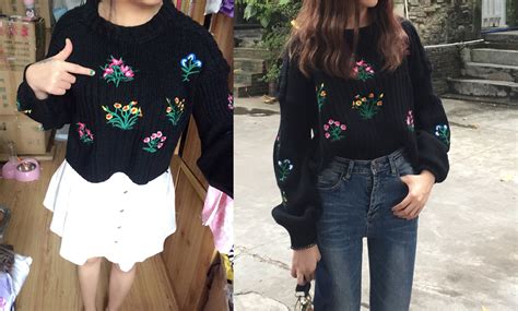 Cozy Embroidered Flower Sweater On Storenvy