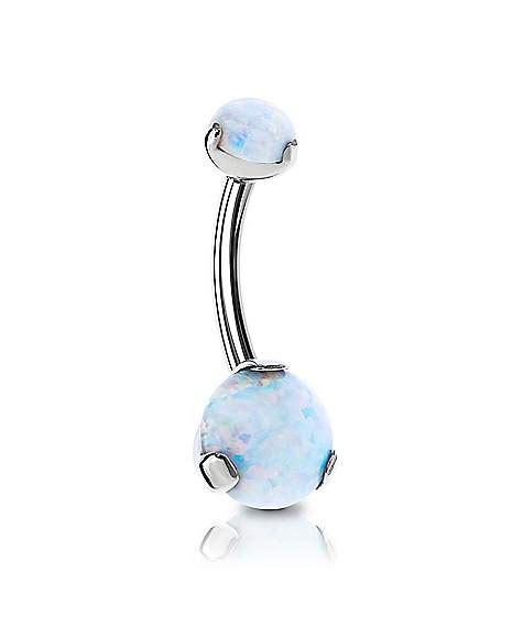 Body Sensitive White Synthetic Opal Astm F 136 Titanium Belly Ring 14