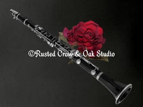 Black White Clarinet Red Rose Musical Instrument Wall Art Etsy