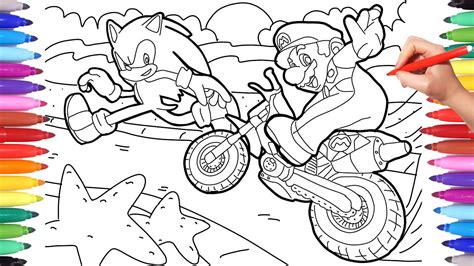 Sonic Hedgehog Vs Super Mario Race Coloring Pages Sonic Coloring For
