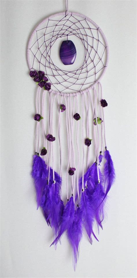 Lavender Purple Dream Catcher With An Agate Pendant Violet Flowers
