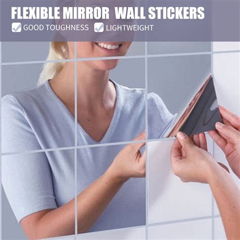 16 Sheets Flexible Mirror Sheets Mirror Wall Stickers Self Adhesive