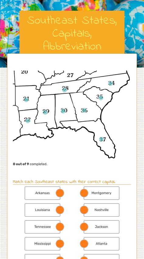 Southeast States Capitals Abbreviation Interactive Worksheet By Ian
