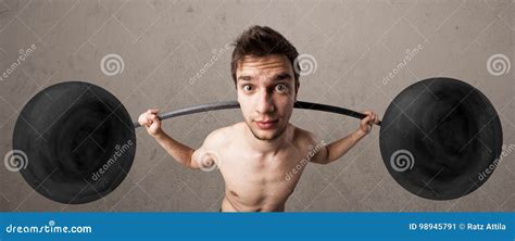 Funny Skinny Guy Lifting Weights Stock Image Image Of Grunge Adult