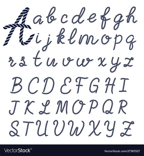 Letters Made From Nautical Rope Hand Written Font Alphabet Vector