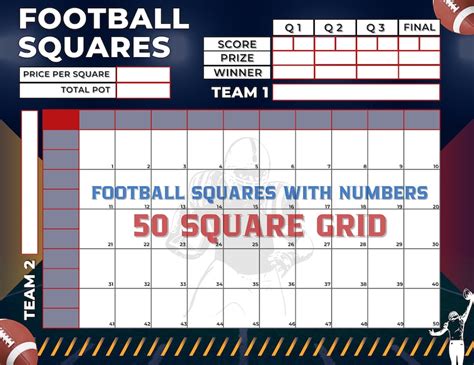 Football Squares 50 Squares Editable Pdf Template Printable Png File