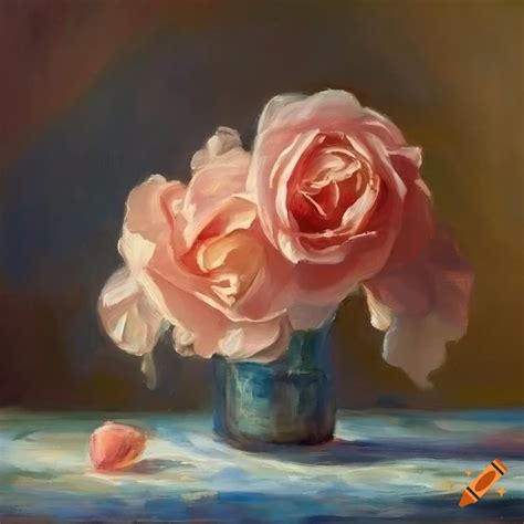 Monets Oil Painting Of A Peach Rose