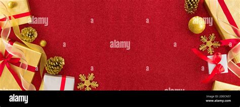 Red Christmas Border Design Banner Background With T Boxes And