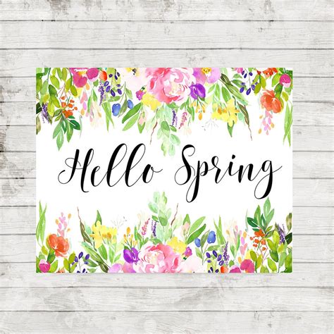 Hello Spring Print Home Decor Welcome Spring Floral Etsy