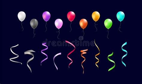 Set Of Realistic Isolated Colorful Party Elements On Black Background