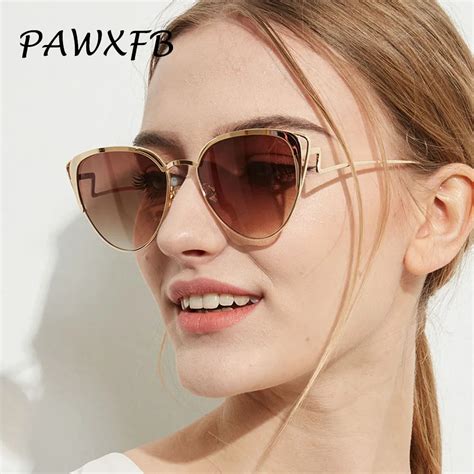 Pawxfb 2018 Vintage High Quality Metal Cat Eye Sunglasses Women Men