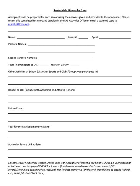 Senior Night Bio Examples Complete With Ease Airslate Signnow