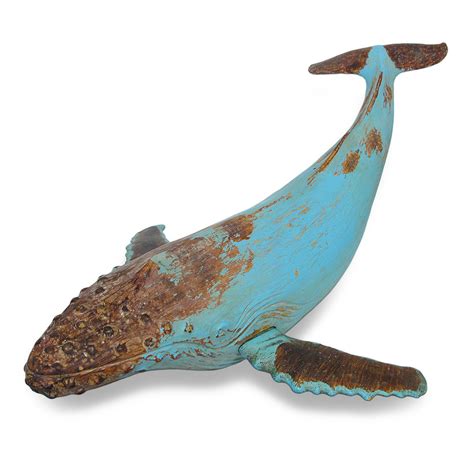 Verdigris Finish Humpback Whale Wood Look Statue Sculptures Tanga