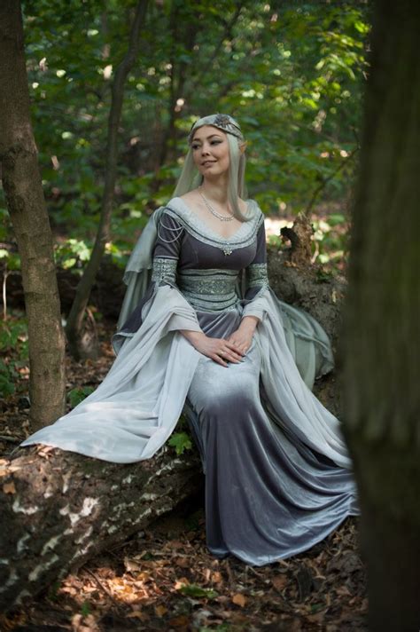 Breathtaking lace medieval style dress in black with a hood beautiful gown for weddings renaissance faires proms larp and a host of other. Silver gray elven dress, romantic fantasy gown, wedding ...