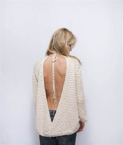 Open Back Knitted Sweater Backless Sweater Cotton Off The