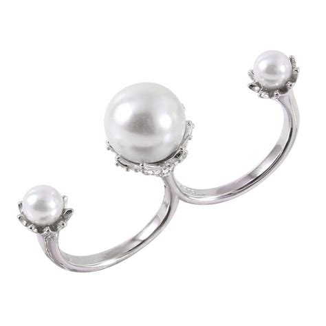 Closeoutwarehouse Three White Synthetic Pearls Two Finger Open Ring