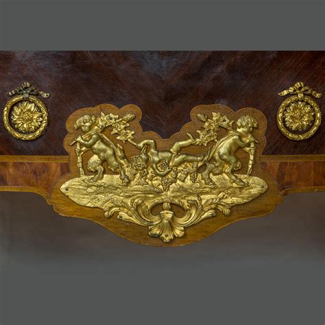 Pair Of Gilt Bronze Mounted Tulipwood And Amaranth Marble Top Commode