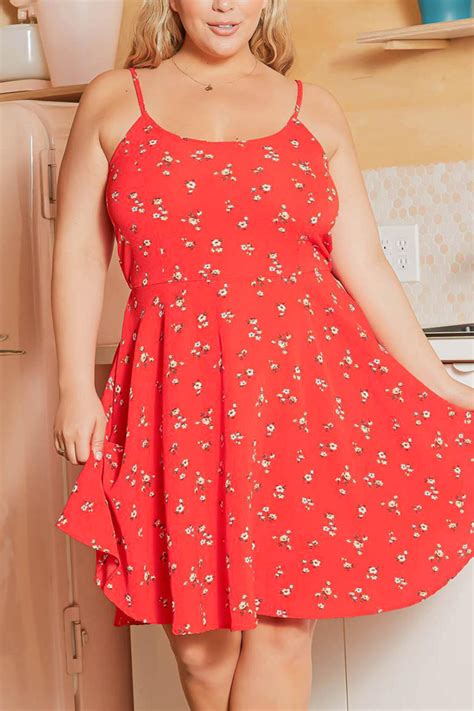 sexy fashion print red plus size suspender dress