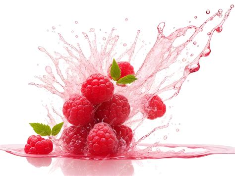 Premium Ai Image Splashing Raspberries In Juice Fresh And Vibrant Red