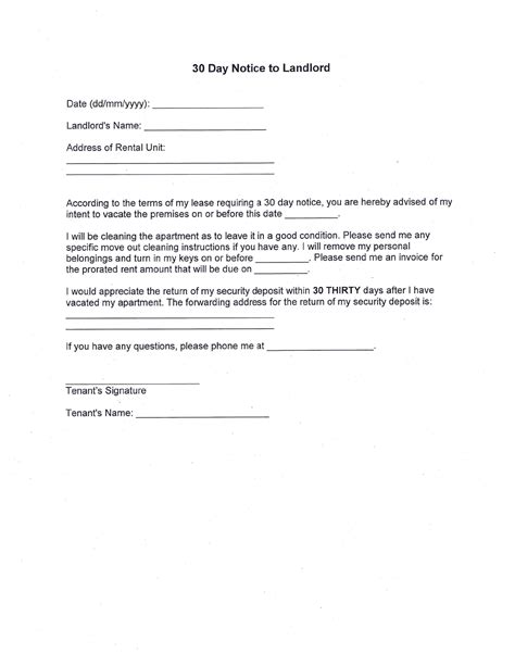 Example Of Day Notice Letter To Landlord Sample Templates Images
